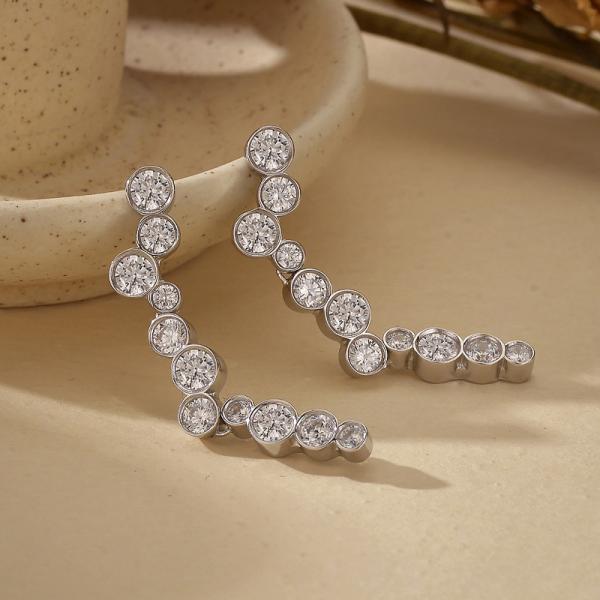 Silver Bezel-Set Climber Earrings