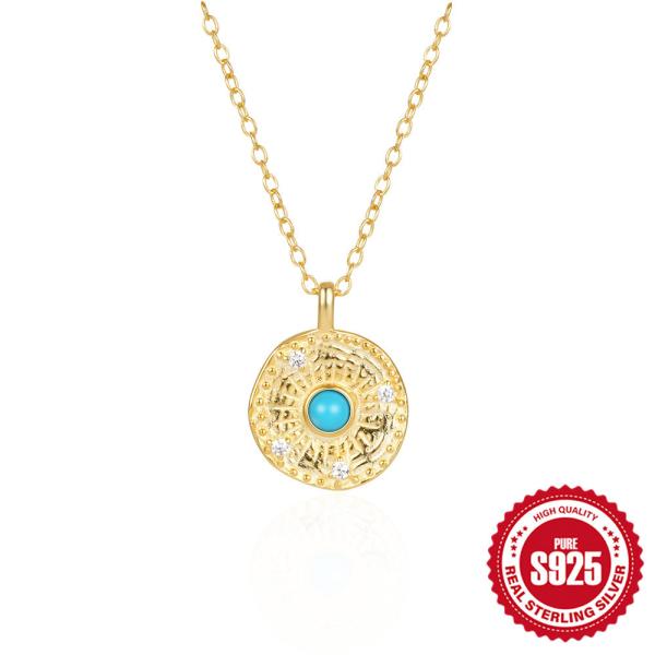 Turquoise Geometric Gold Pendant Necklace