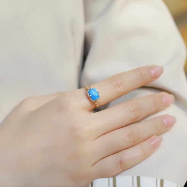Gold Blue Opal Prong Ring