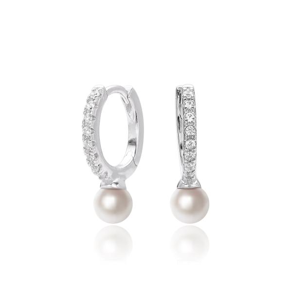 Silver Pavé Pearl Huggie Earrings