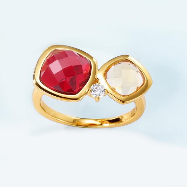 Gold Ruby Geometric Ring