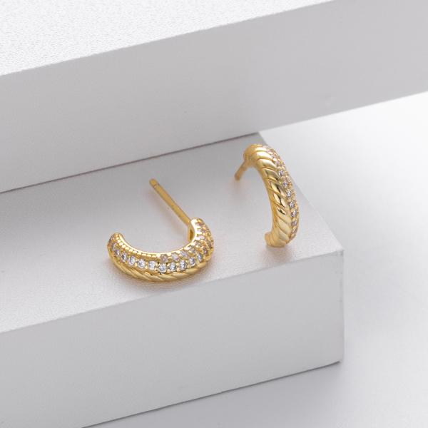 Gold Pavé Braided Huggie Earrings