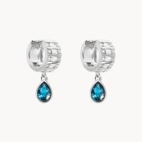 Silver Huggie Earrings with Blue Drop