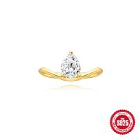 925 Silver Pear Cut Gold-Tone Solitaire Ring