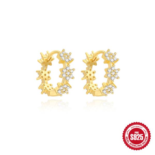 Gold-Finish Floral Motif Small Hoop Earrings