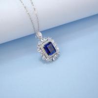 Sapphire Halo Silver Pendant Necklace