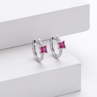 Silver Ruby Stone Huggie Earrings