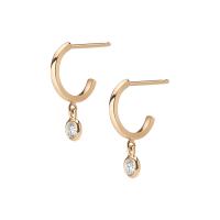 Gold Huggie Earrings with CZ Charm