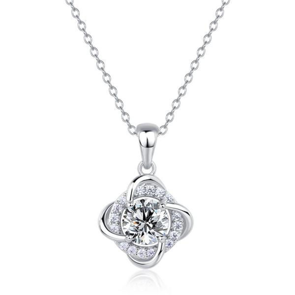 Silver Abstract Cubic Zirconia Pendant Necklace
