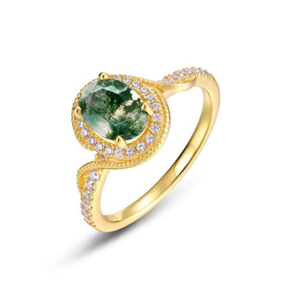 Gold Halo Green Stone Ring