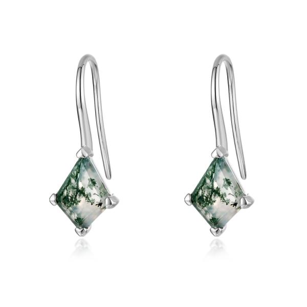 Moss Agate Silver Drop Earrings