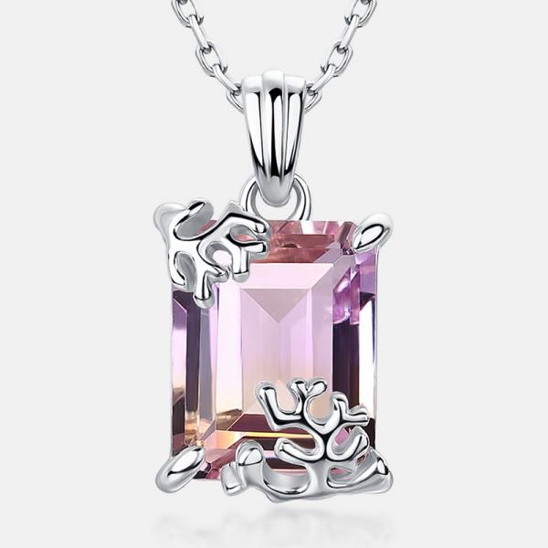 Abstract Amethyst Silver Pendant Necklace