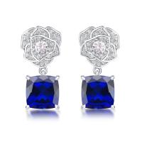 Silver Floral Blue Drop Earrings