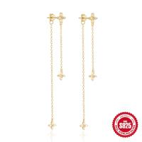 Gold Floral Threader Earrings with Cubic Zirconia