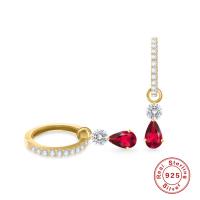 Gold-Tone Red Teardrop Huggie Earrings
