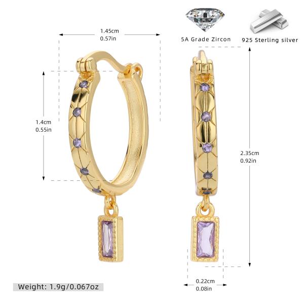 Gold Purple Zircon Hoop Earrings