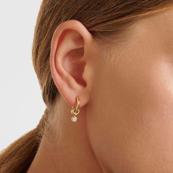 Gold Diamond Drop Huggie Earring