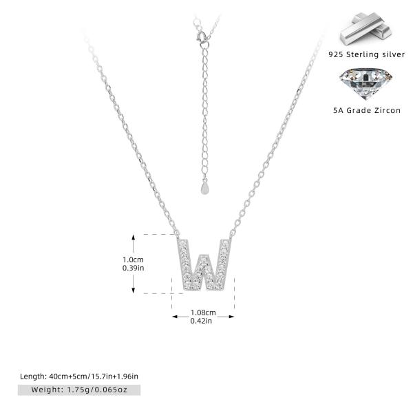 Silver Zircon 'W' Pendant Necklace