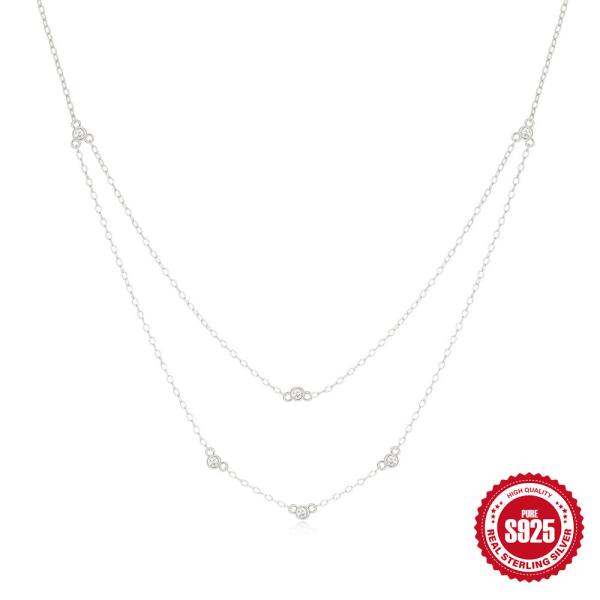 925 Silver Layered Necklace with Cubic Zirconia