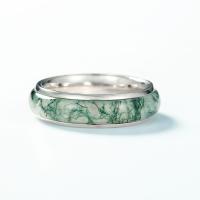 Silver Band with Green Resin Inlay