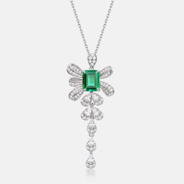 Emerald Silver Pendant Necklace