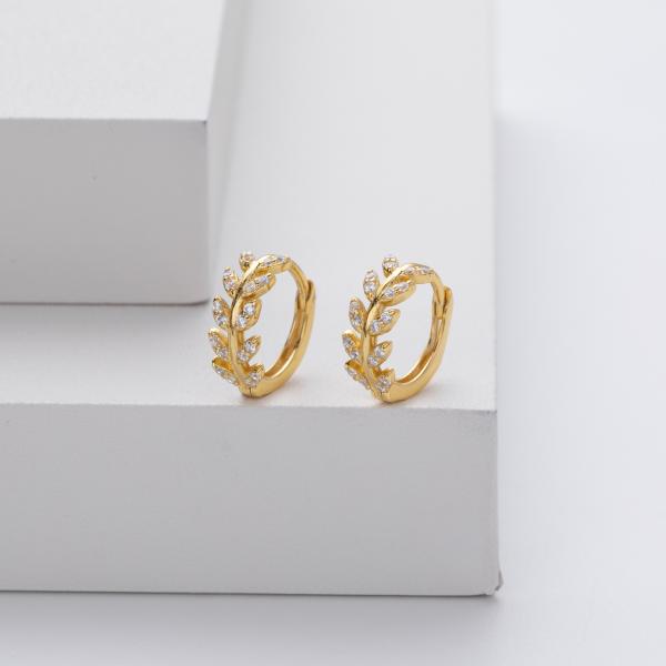 Gold Leaf Motif Huggie Earrings