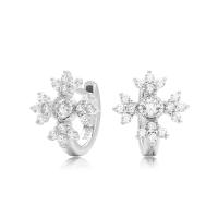 Floral Cubic Zirconia Silver Huggie Earrings
