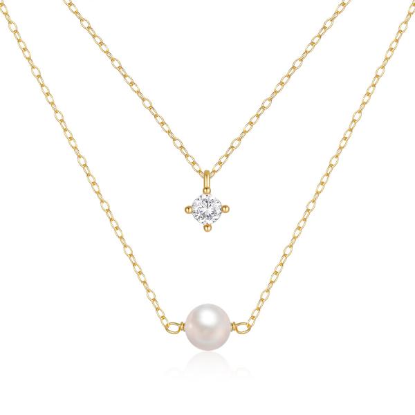 925 Silver Layered Pearl & CZ Necklace
