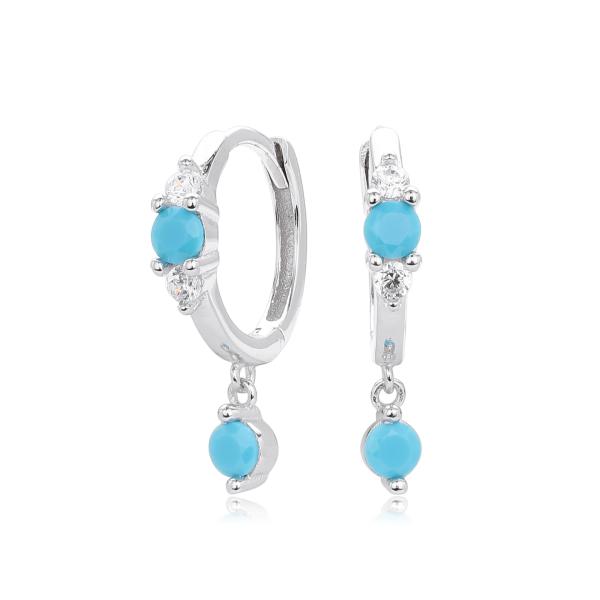 Silver Turquoise Huggie Earrings