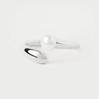 Silver Open Band Pearl Ring