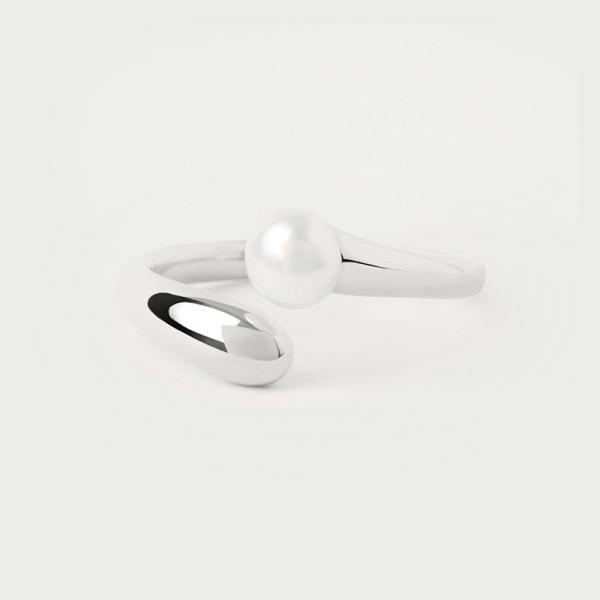 Silver Open Band Pearl Ring