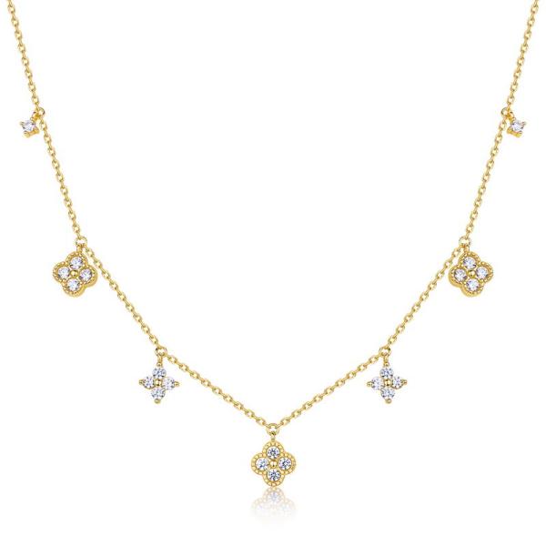 Gold Floral Cubic Zirconia Station Necklace