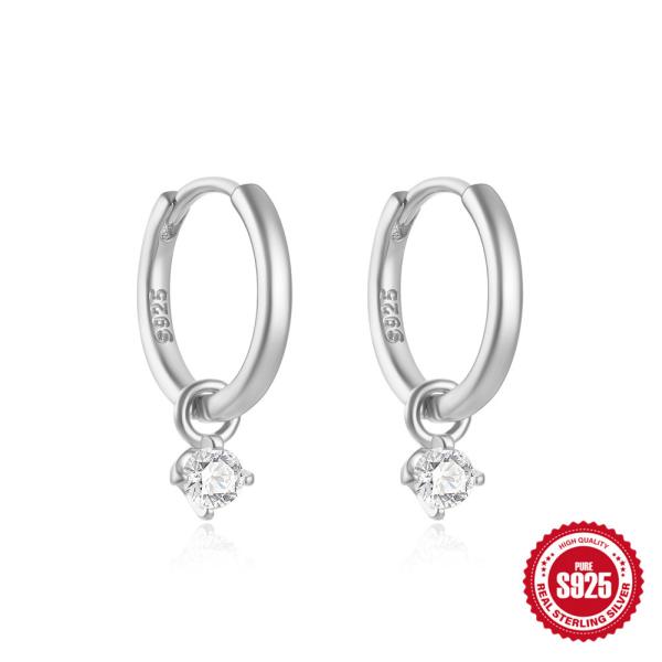 925 Silver Huggie Earrings with Gemstone Drop