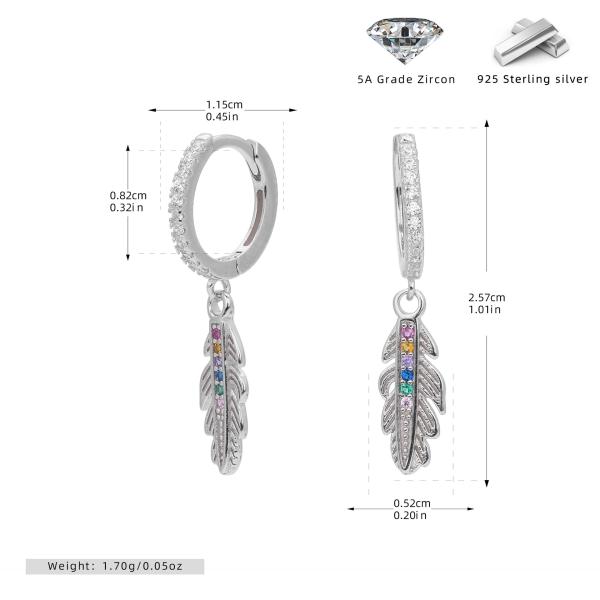 Silver Feather Multicolor Zircon Dangle Earrings