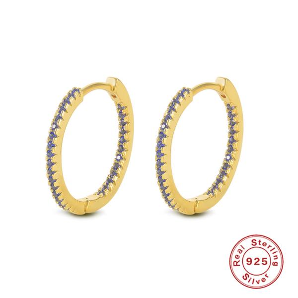 Gold-Finish Pavé Blue Hoop Earrings