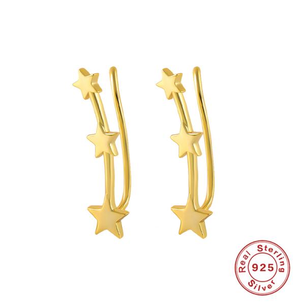 Gold Star Motif Sterling Silver Ear Climbers