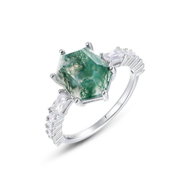 Sterling Silver Hexagon Stone Ring