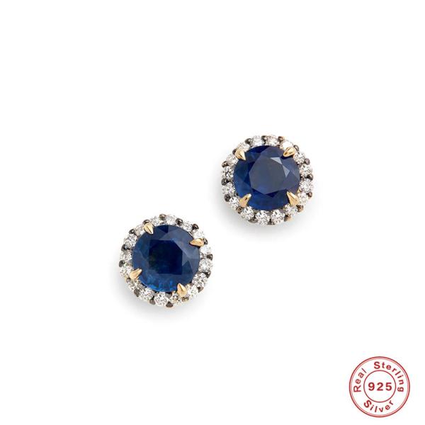 Sterling Silver Sapphire Halo Stud Earrings