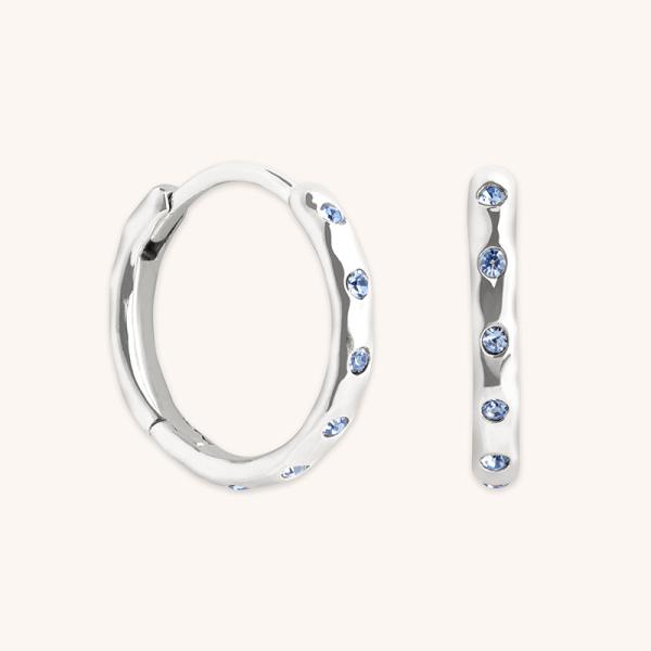 Silver Huggie Earrings with Blue Stones
