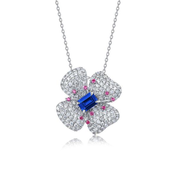 Sterling Silver Blue Floral Pendant Necklace