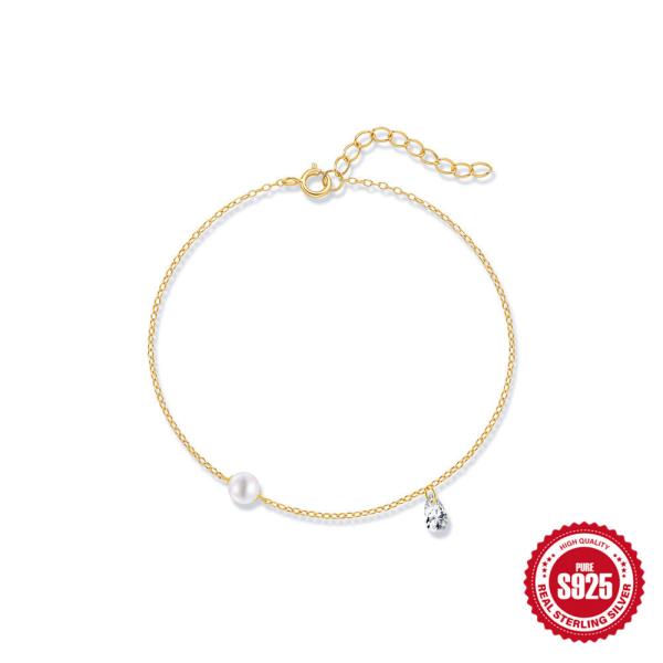 Gold-Finish Pearl Chain Bracelet