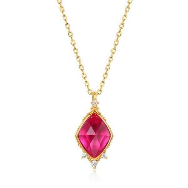Gold-Plated Ruby Pendant Necklace