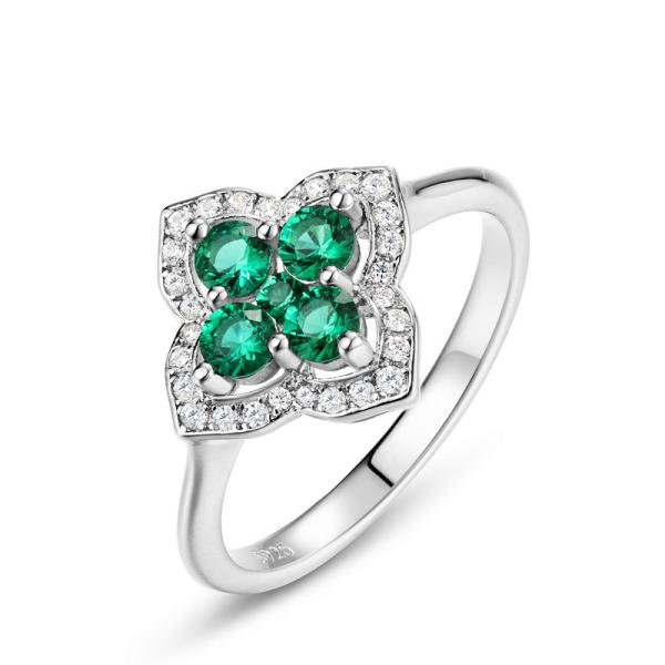 Sterling Silver Emerald Floral Ring