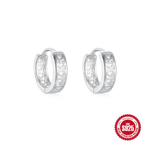 925 Silver Heart Motif Small Hoop Earrings