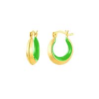 Gold and Green Enamel Small Hoop Earrings
