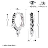 Silver Black Zirconia Spike Huggie Earrings