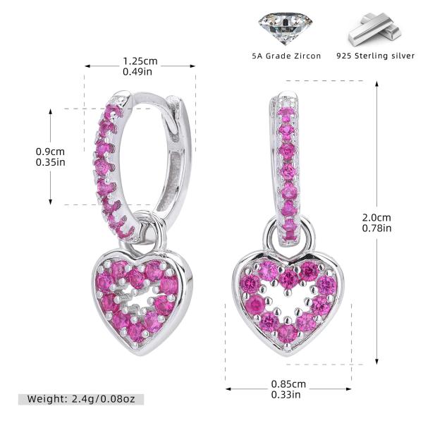 Silver Pink Zircon Heart Huggie Earrings