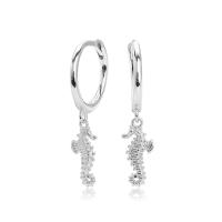 Silver Seahorse Charm Hoop Earrings