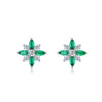 Floral Emerald Stud Earrings in 925 Silver