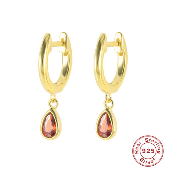 Gold-Plated Huggie Earrings with Red Stones